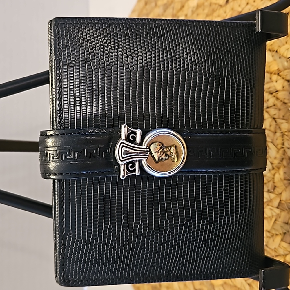 Brighton Women's Black Leather Greek Inspired Magnetic Closure Bi-Fold Wallet